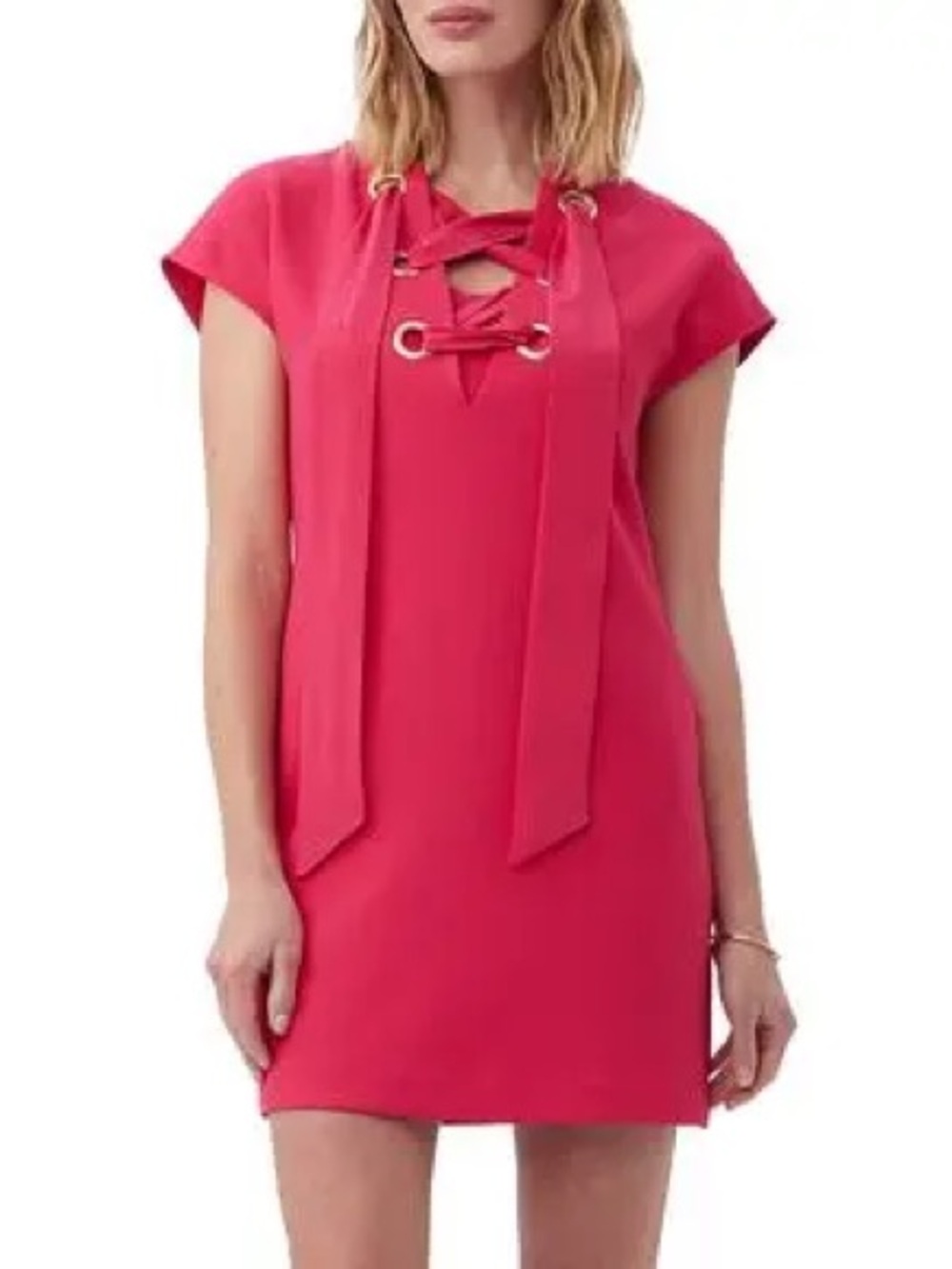 NWT TRINA TURK Orlando Cap Sleeve Lace-Up Shift Dress In Hibiscus 
Size X-Large
